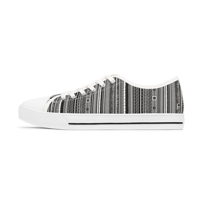 Women's Low Top Sneakers, Black sole - No. 298 - Black, White & Grey Stripes - By Irish Artist Fiona de Lacy
