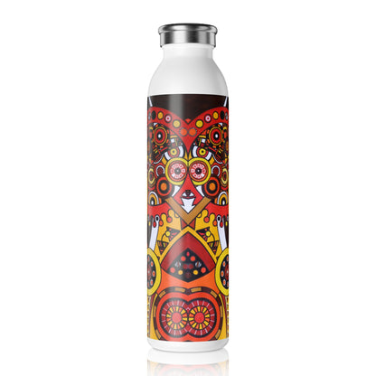 Slim Water Bottle - No. 222 'Clockworks' - By Irish Artist Fiona de Lacy - Brown, Red, Orange, Yellow, Black, White