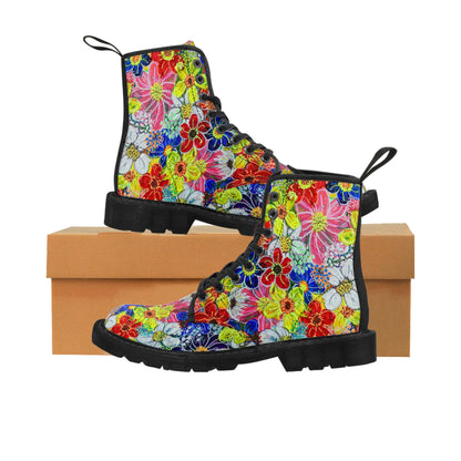 Women's Canvas Boots - No. 241  - Flowers on pink