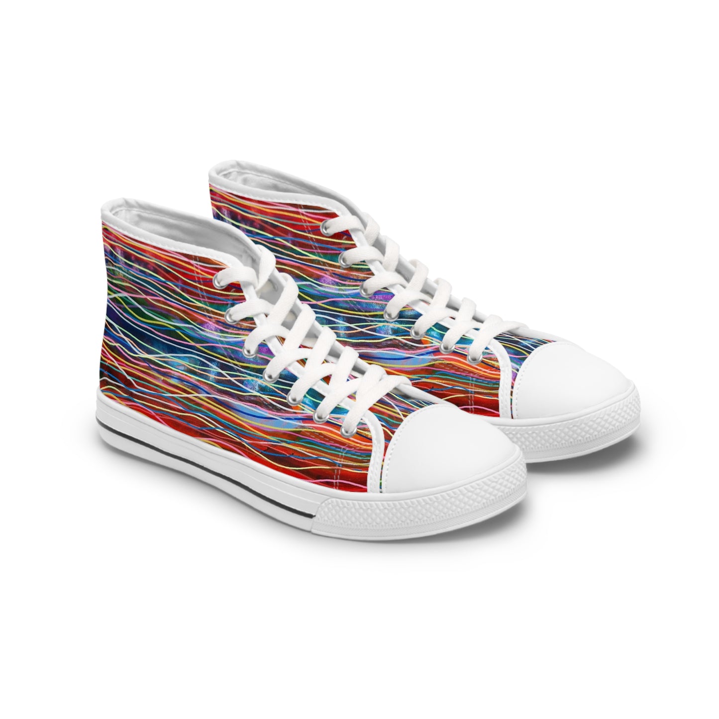 Women's High Top Sneakers, No. 236 - Oceans - Multicoloured lines - By Irish Artist Fiona de Lacy