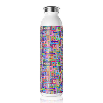 Slim Water Bottle - No. 264 - Multicoloured rectangles  - By Irish Artist Fiona de Lacy