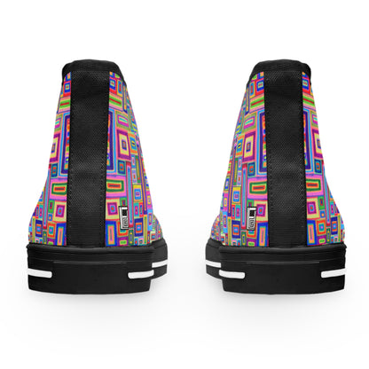 Women's High Top Sneakers - No. 264 - Light Multicoloured Rectangles - By Irish Artist Fiona de Lacy