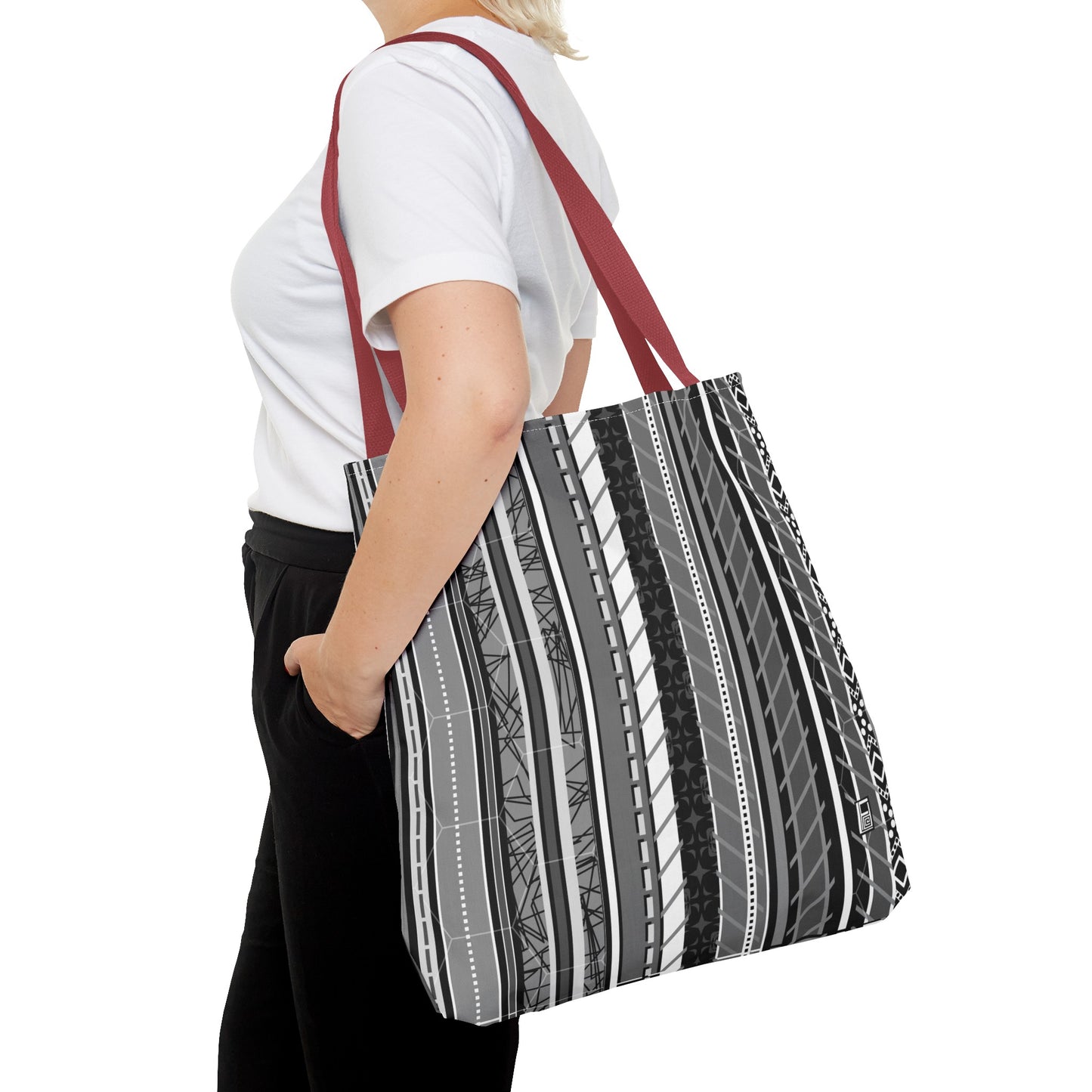 Tote Bag  - No. 298 A -  Black, White, Grey Stripes