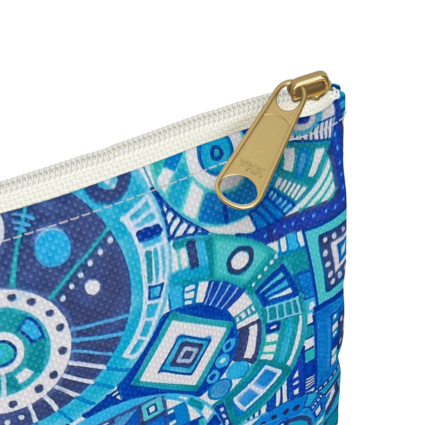 Make Up Bag - No. 262 - Blue & White Geometric Abstract - By Irish Artist Fiona de Lacy