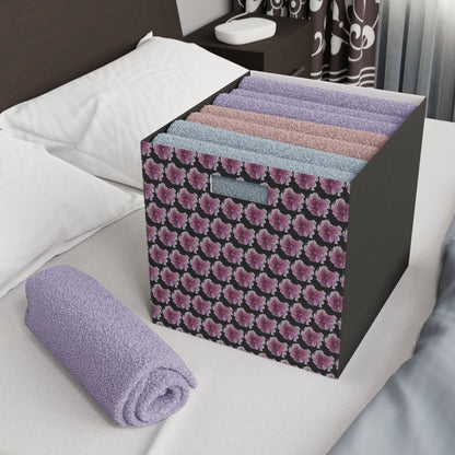 Felt Storage Box - No. 269 - Purple & Pink Flower on Black - By Irish Artist Fiona de Lacy