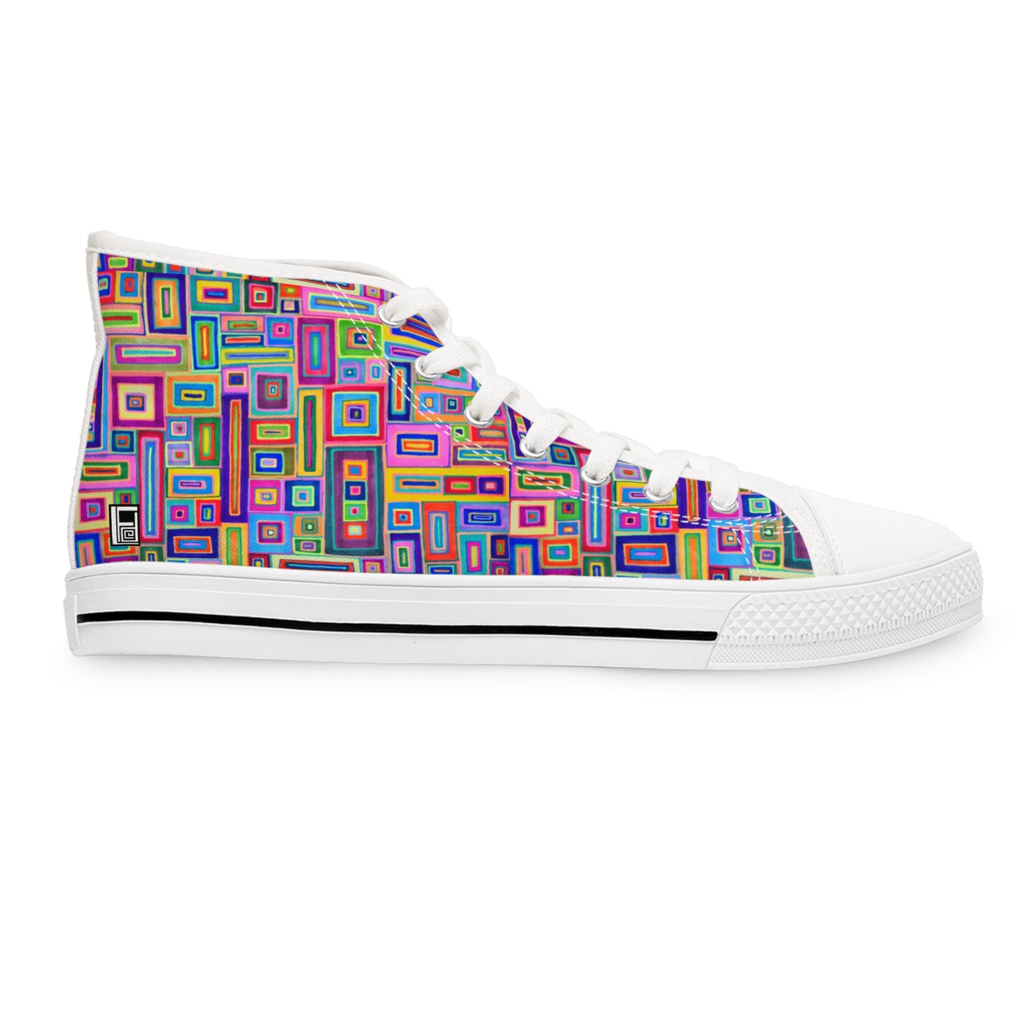 Women's High Top Sneakers - No. 264 - Light Multicoloured Rectangles - By Irish Artist Fiona de Lacy