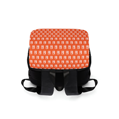 Casual Shoulder Backpack,  No. 000 - Artists Logo on Orange -  By Irish Artist Fiona de Lacy