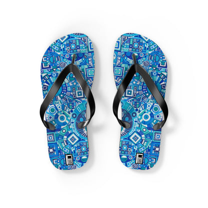 Flip Flops - No. 262 - Blue, White, Navy Geometric Abstract - By Irish Artist Fiona de Lacy