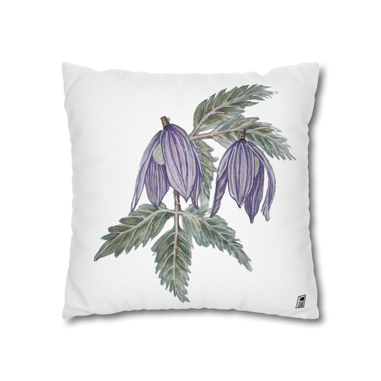 Cushion Pillow Case - No. 270 Purple Drop Flowers on White