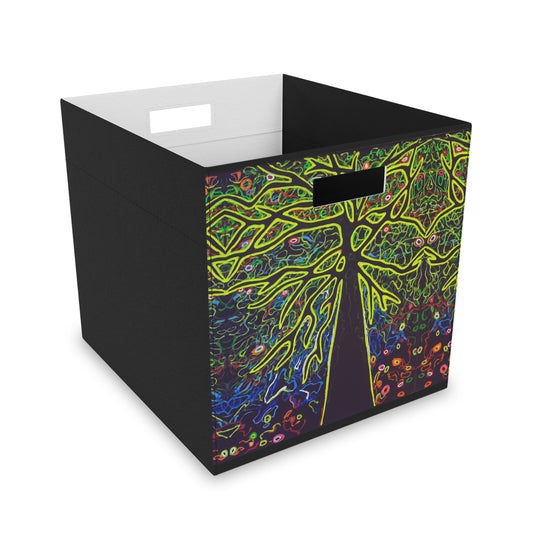 Felt Storage Box - No. 111 - 'Looking Up' - By Irish Artist Fiona de Lacy - Tree, multicoloured on black