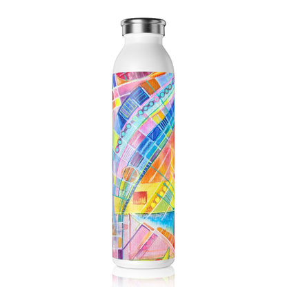 Slim Water Bottle - No. 234 Multicoloured Watercolours - By Irish Artist Fiona de Lacy