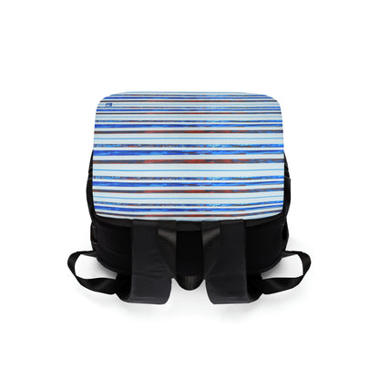 Casual Shoulder Backpack,  No. 140 'Thin Blue Line' - By Irish Artist Fiona de Lacy - Blue, red, Silver