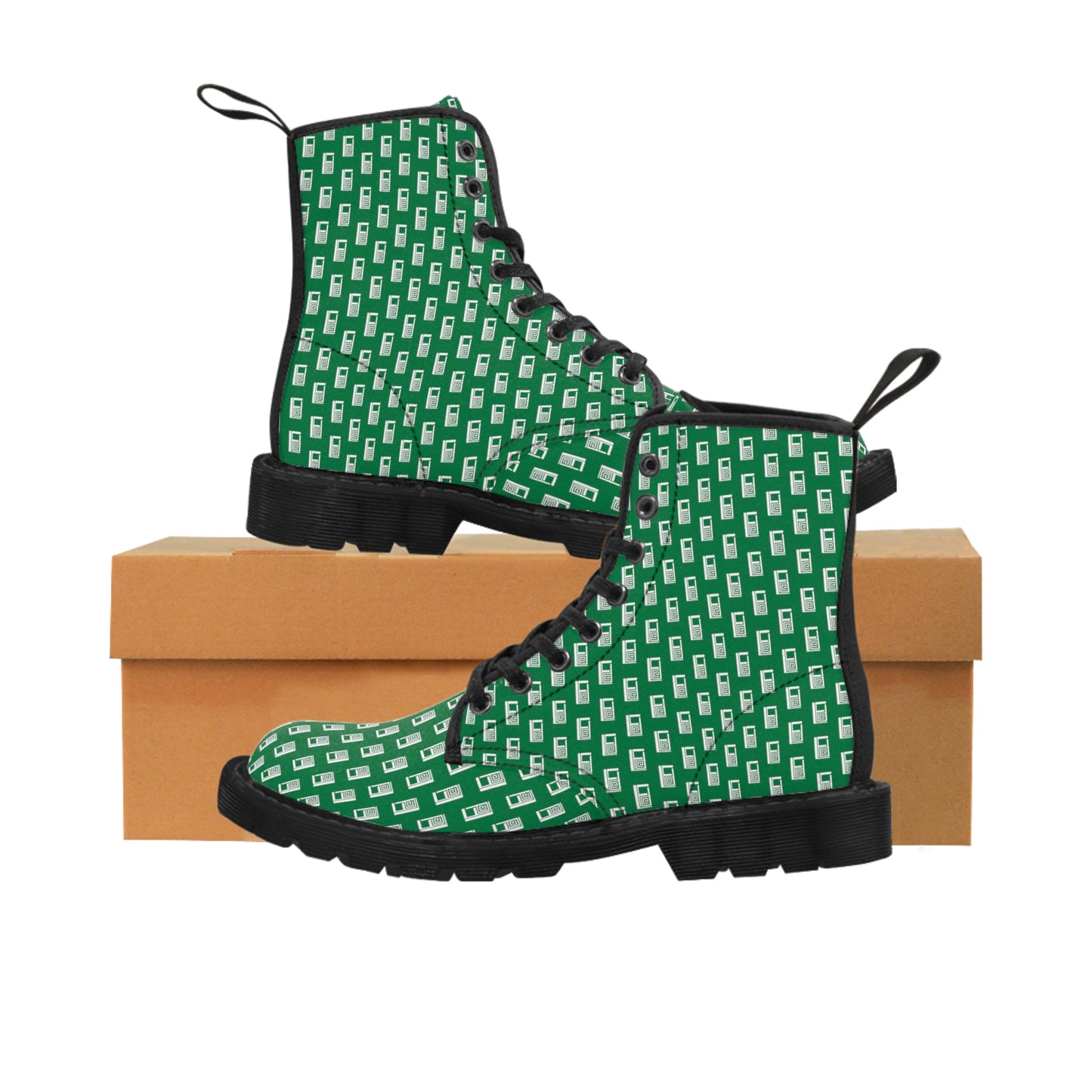 Women's Canvas Boots No. 000GN - White Logo on Green - By Irish Artist Fiona de Lacy