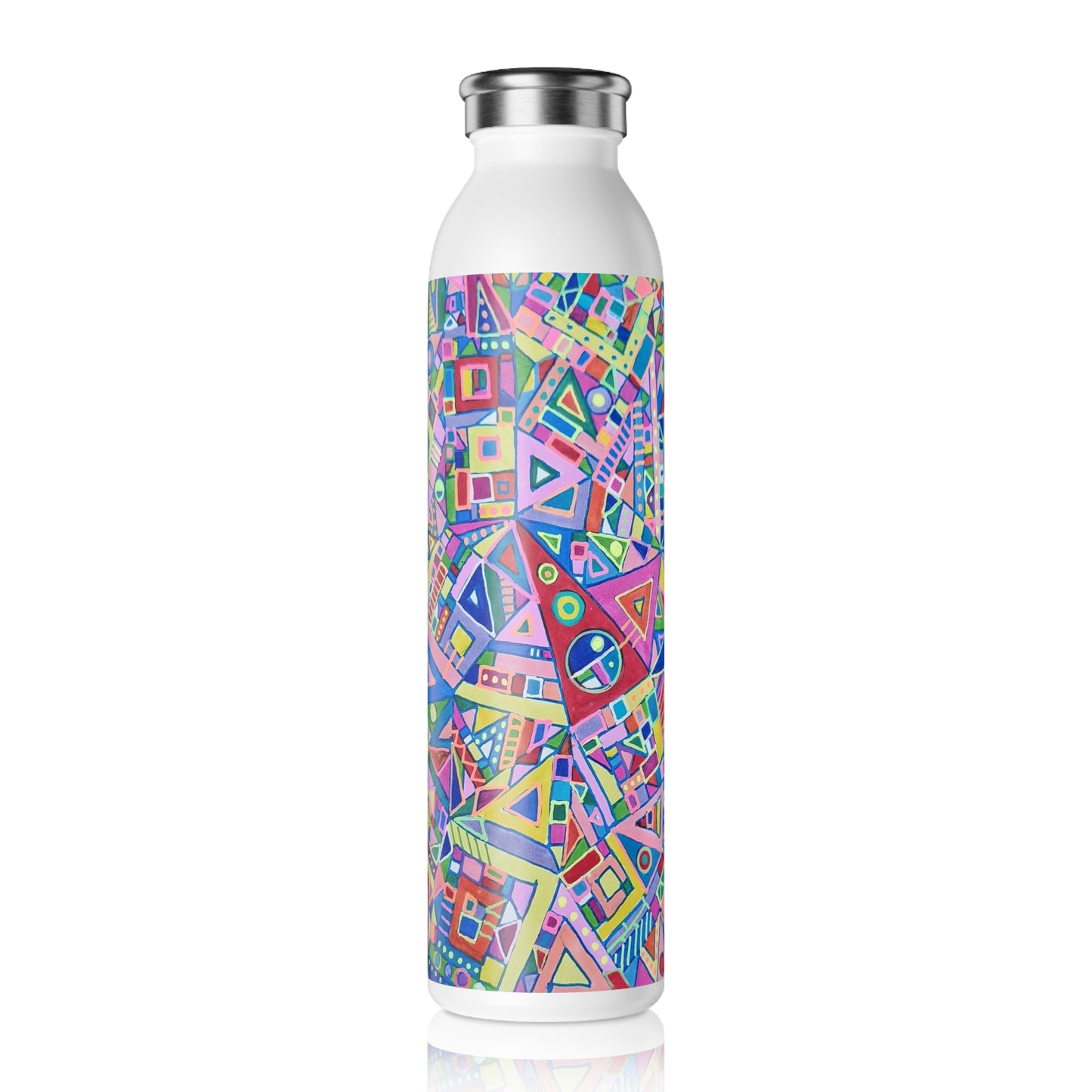 Slim Water Bottle - No. 256 Multicoloured Abstract -  By Irish Artist Fiona de Lacy