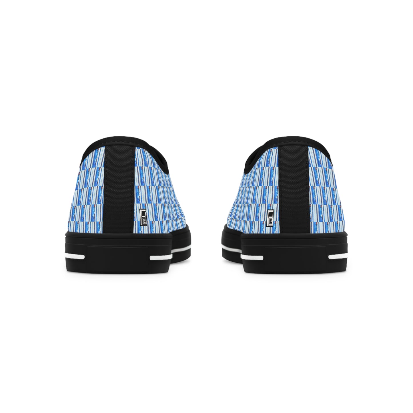Women's Low Top Sneakers, Black Soles, No. 140 - Thin Blue Line - Pattern -  By Irish Artist Fiona de Lacy
