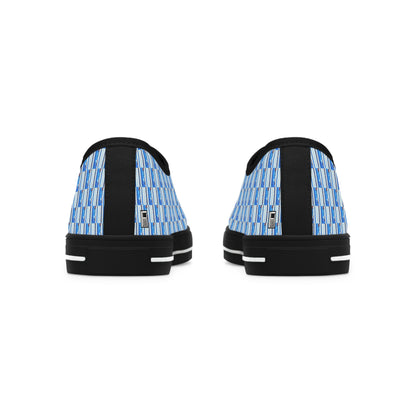 Women's Low Top Sneakers, Black Soles, No. 140 - Thin Blue Line - Pattern -  By Irish Artist Fiona de Lacy