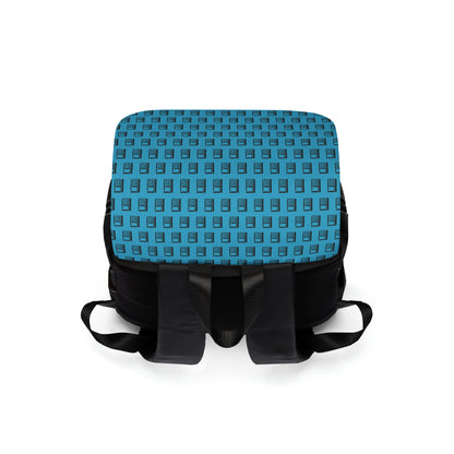 Casual Shoulder Backpack,  No. 000 - Artists Logo on Turquoise -  By Irish Artist Fiona de Lacy