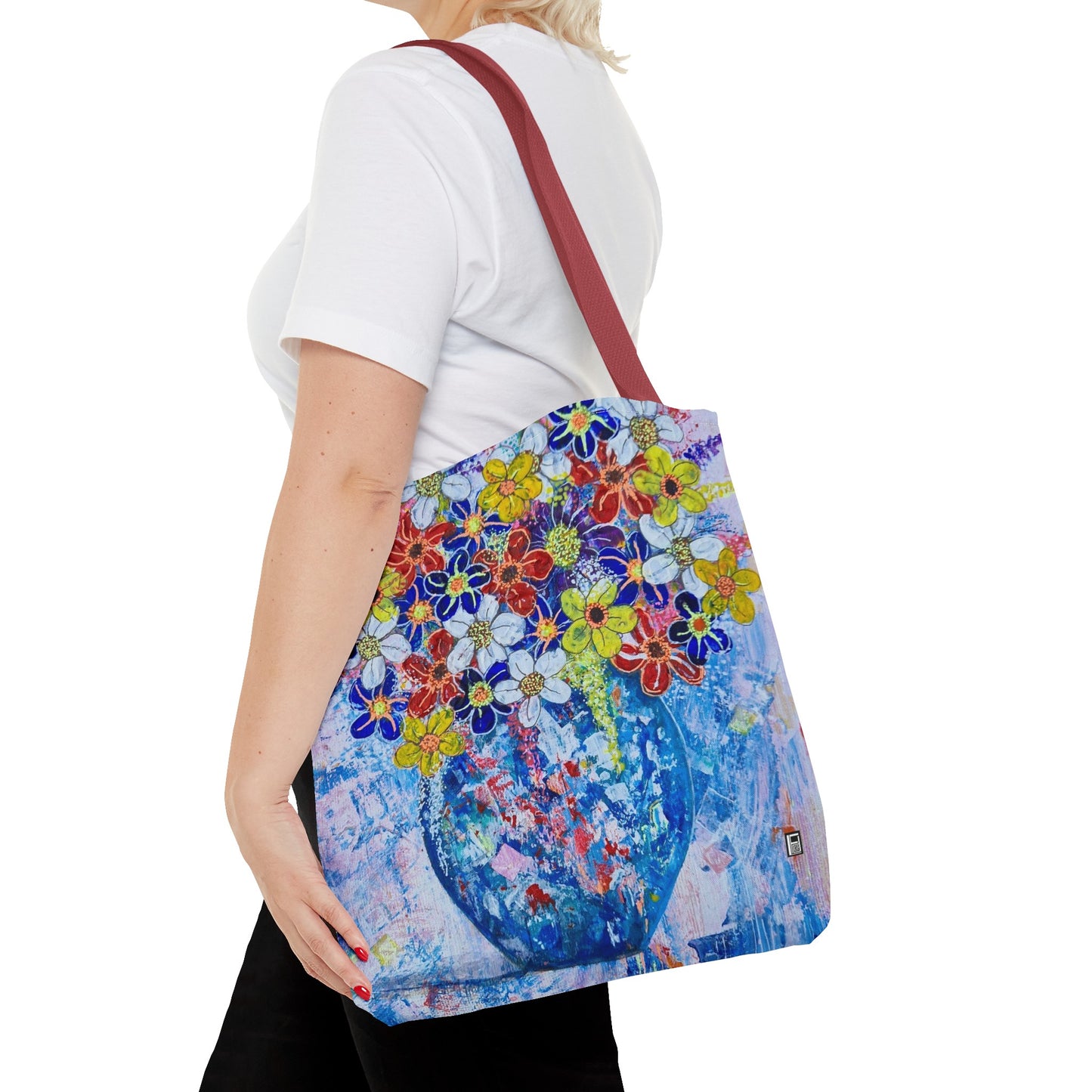 Tote Bag  - No. 242 - Blue round vase of Flowers