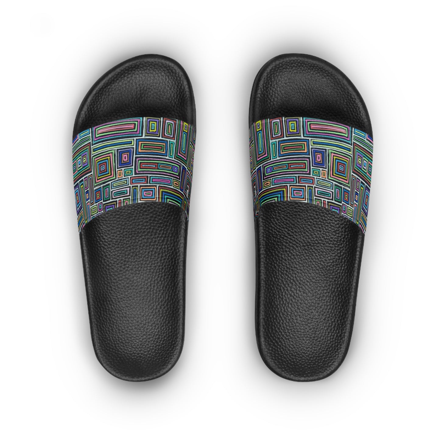 Women's Slide Sandals - No. 253 - Rectangles on Black - By Irish Artist Fiona de Lacy