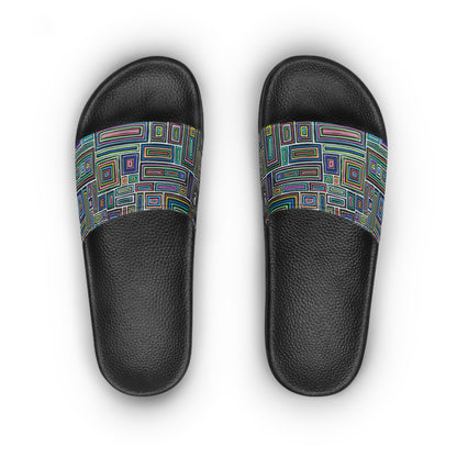 Women's Slide Sandals - No. 253 - Rectangles on Black - By Irish Artist Fiona de Lacy