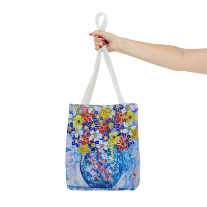 Tote Bag  - No. 242 - Blue round vase of Flowers