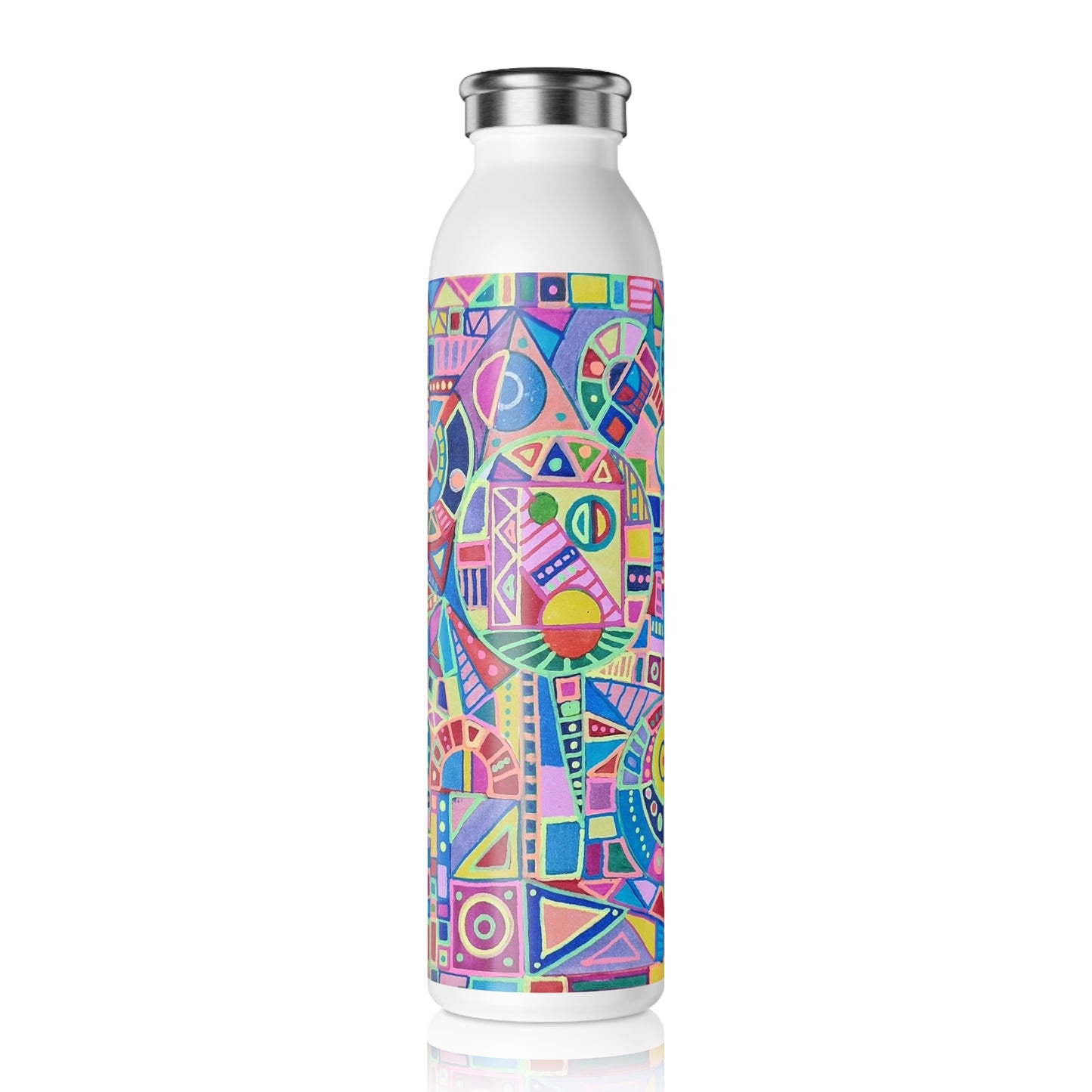 Slim Water Bottle - No. 258 Multicoloured Abstract -  By Irish Artist Fiona de Lacy