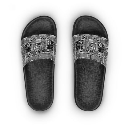 Women's Slide Sandals - No. 252 - White on Black Abstract - By Irish Artist Fiona de Lacy