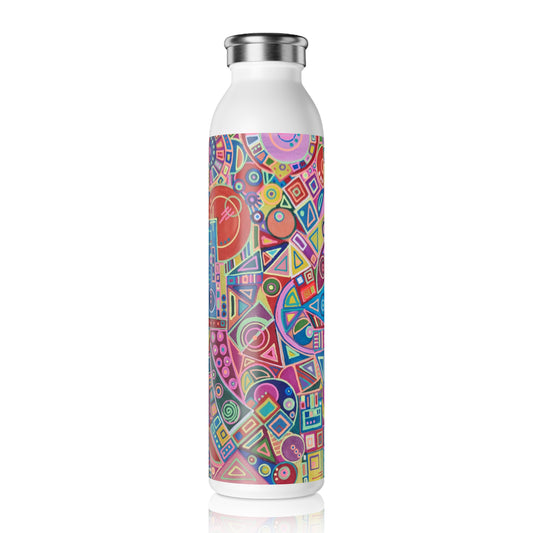 Slim Water Bottle - No. 266 - Multicoloured Geometric - By Irish Artist Fiona de Lacy