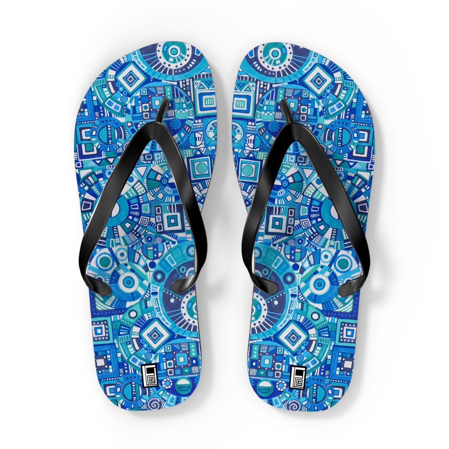 Flip Flops - No. 262 - Blue, White, Navy Geometric Abstract - By Irish Artist Fiona de Lacy