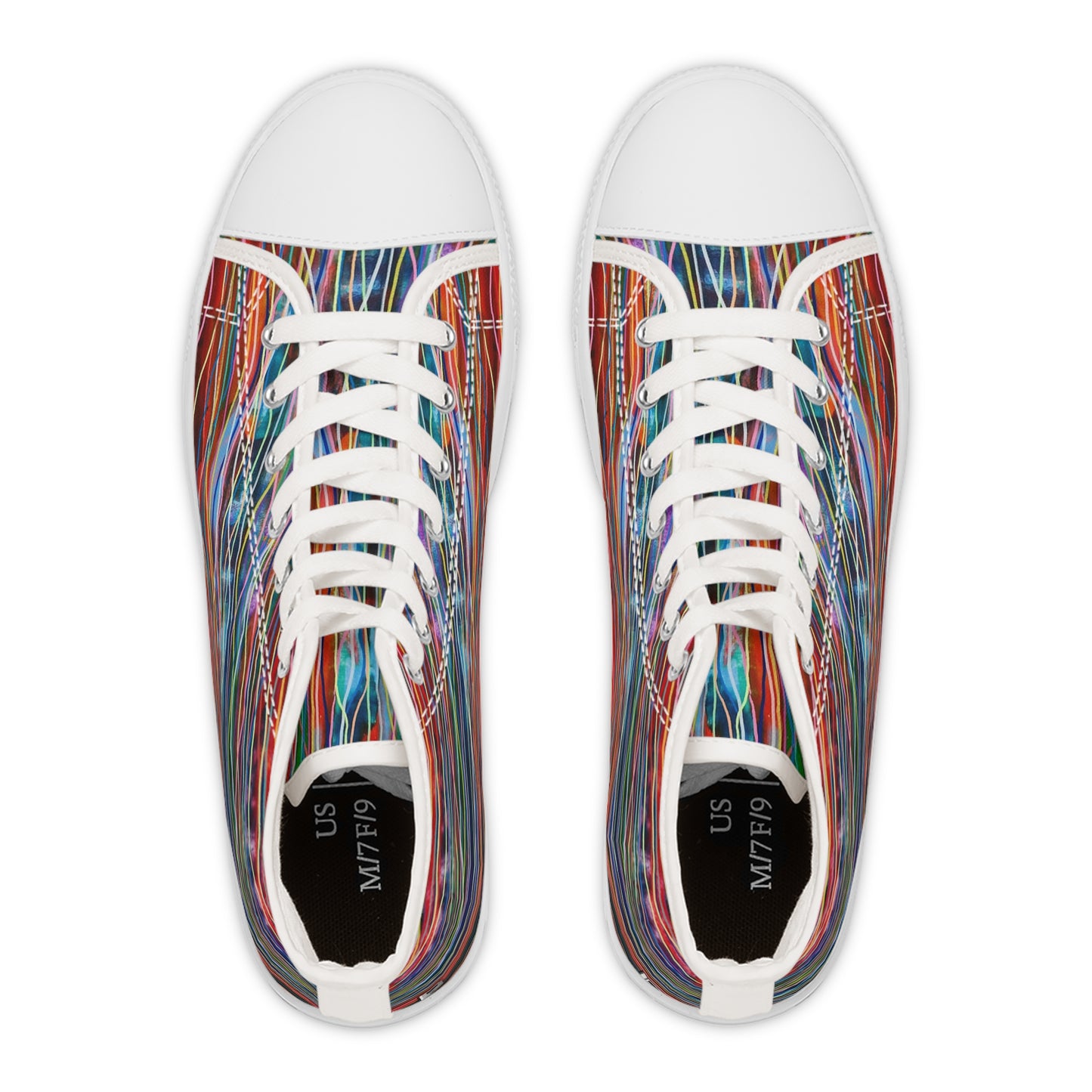 Women's High Top Sneakers, No. 236 - Oceans - Multicoloured lines - By Irish Artist Fiona de Lacy