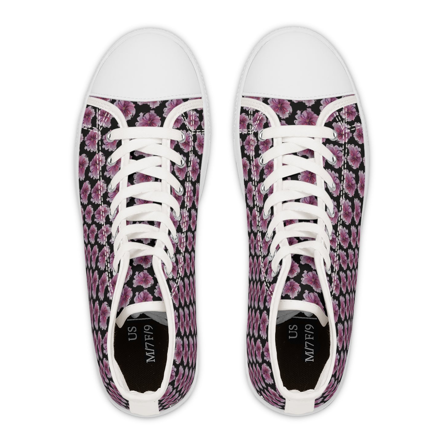 Women's High Top Sneakers - No. 269 Large Purple / Pink Flower - By Irish Artist Fiona de Lacy