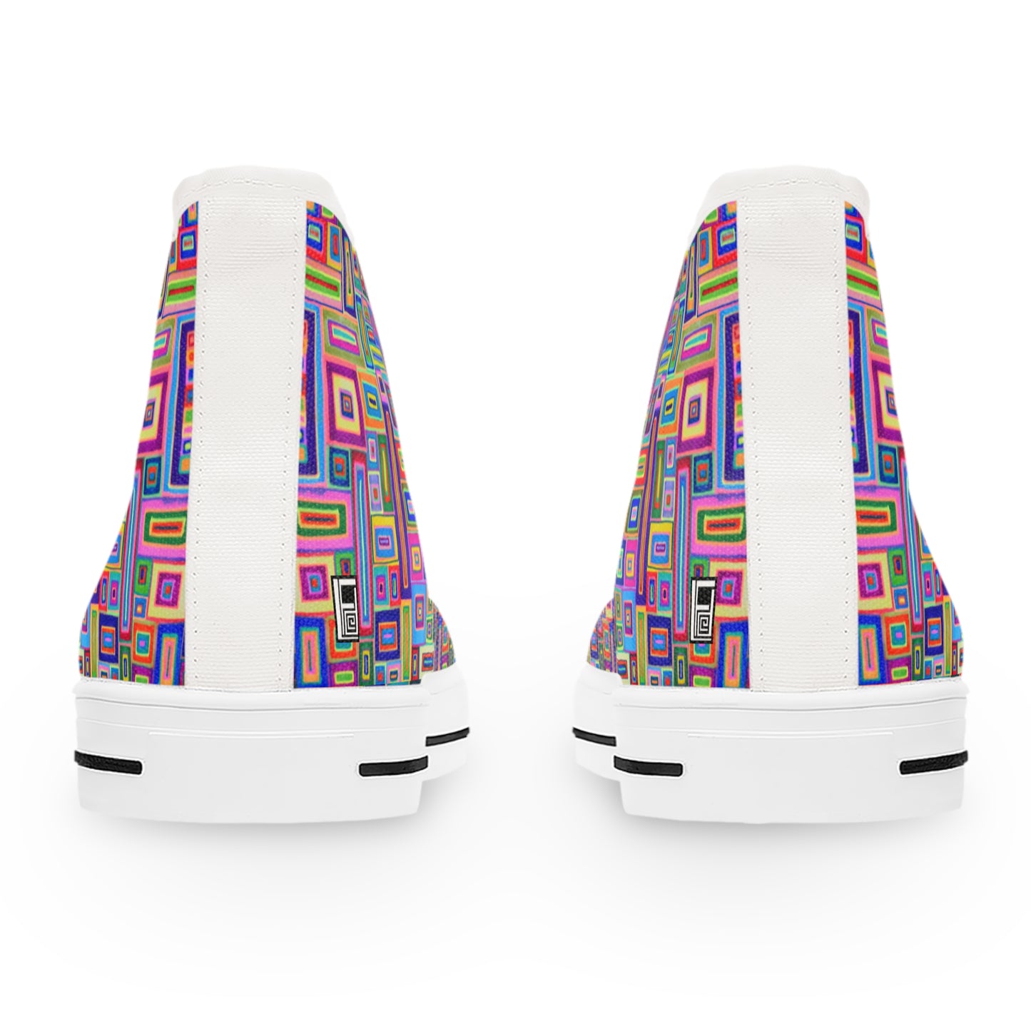 Women's High Top Sneakers - No. 264 - Light Multicoloured Rectangles - By Irish Artist Fiona de Lacy