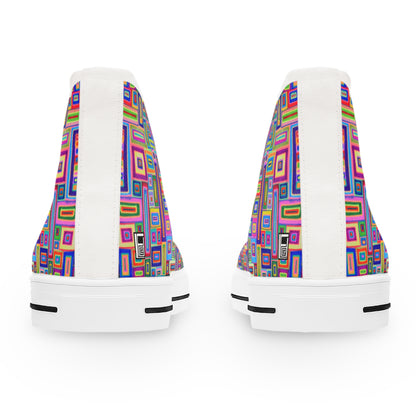 Women's High Top Sneakers - No. 264 - Light Multicoloured Rectangles - By Irish Artist Fiona de Lacy