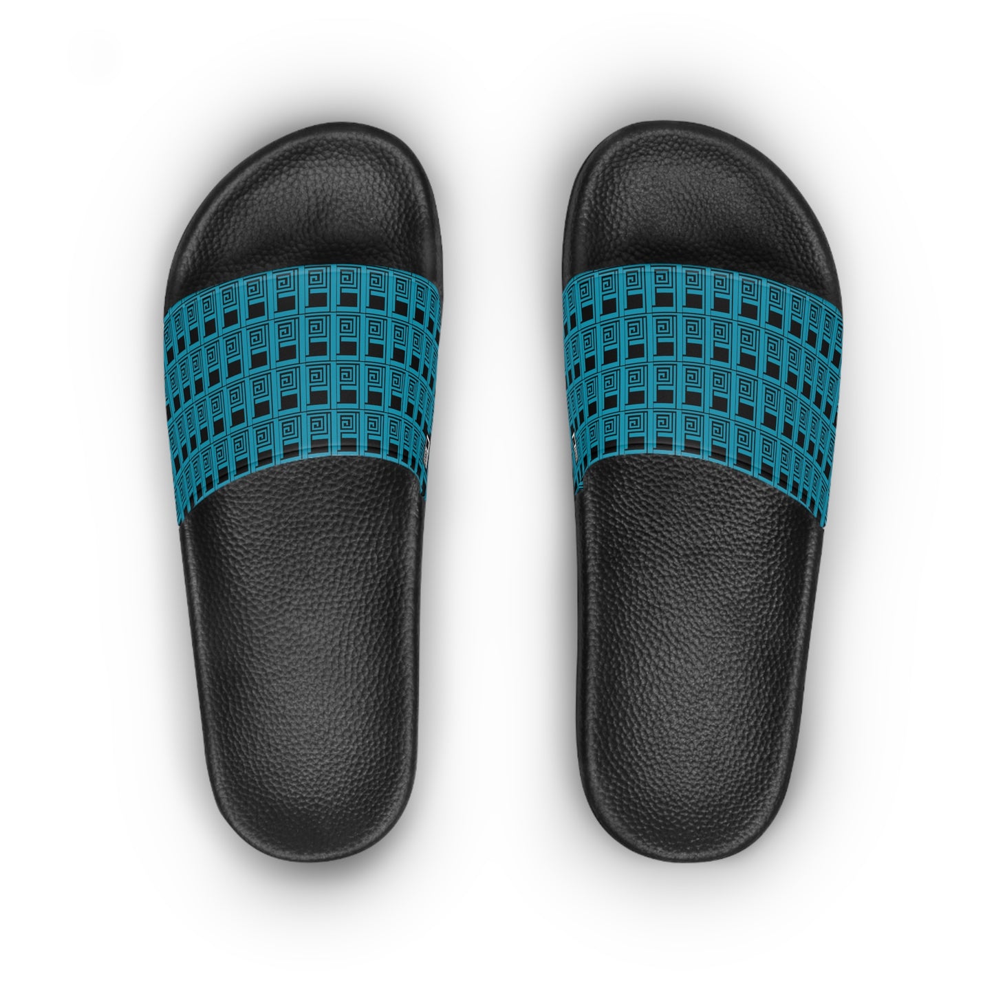 Women's Slide Sandals - No. 000 - Artists Logo  -  Turquoise on Black - By Irish Artist Fiona de Lacy