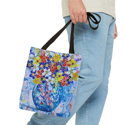 Tote Bag  - No. 242 - Blue round vase of Flowers