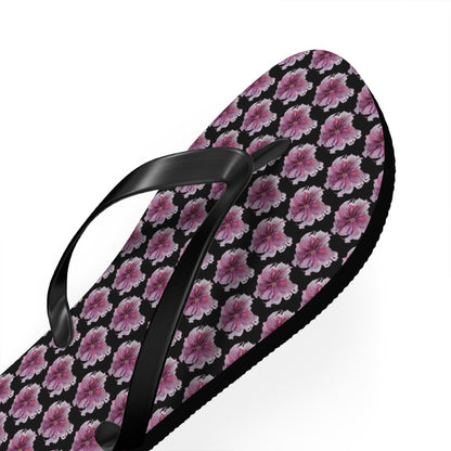 Flip Flops - No. 269 - Purple Pink Flower on Black - By Irish Artist Fiona de Lacy