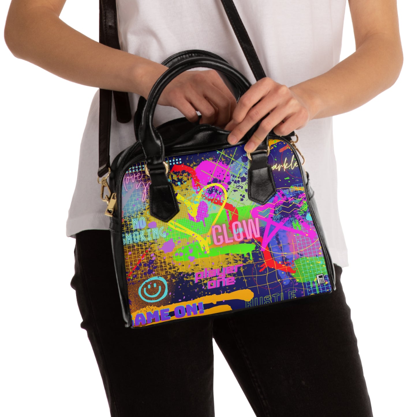 Shoulder Handbag - No. 232 - 'Glow' Graffiti