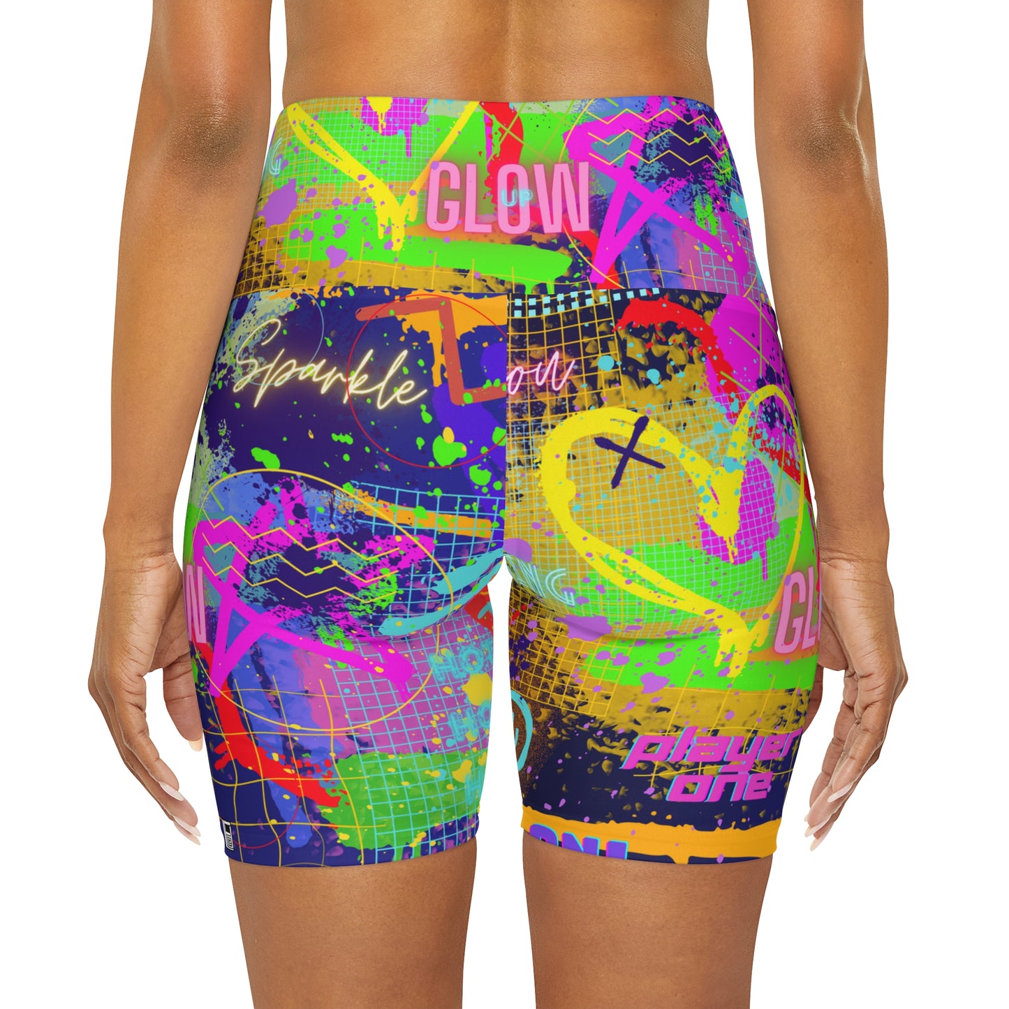 High Waisted Yoga Shorts - No. 232 - Graffiti - 'Glow