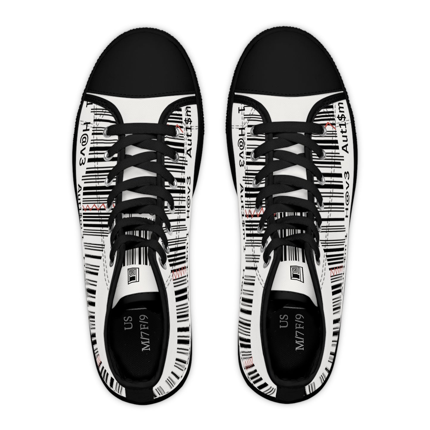 Women's High Top Sneakers - No. 310 Black & White - 'I have autism'  - Designed by Irish Artist Fiona de Lacy