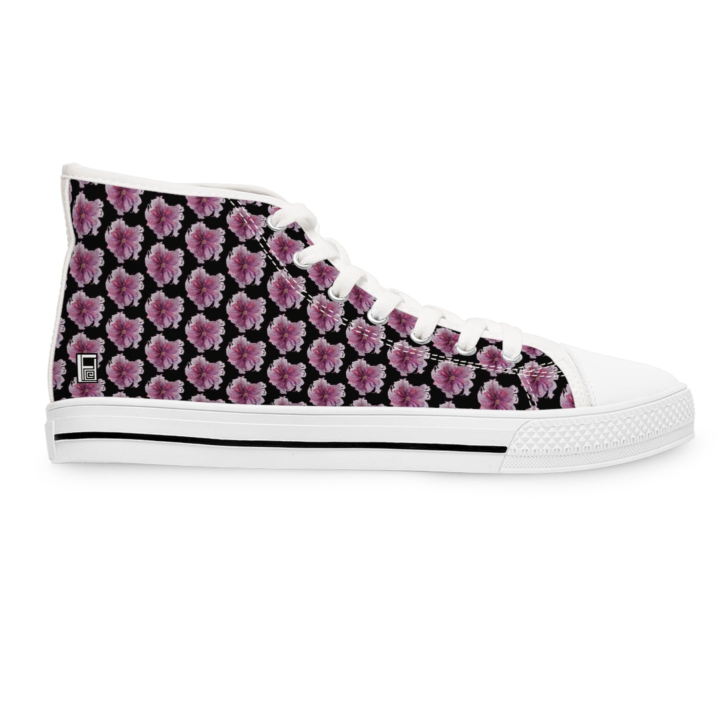 Women's High Top Sneakers - No. 269 Large Purple / Pink Flower - By Irish Artist Fiona de Lacy