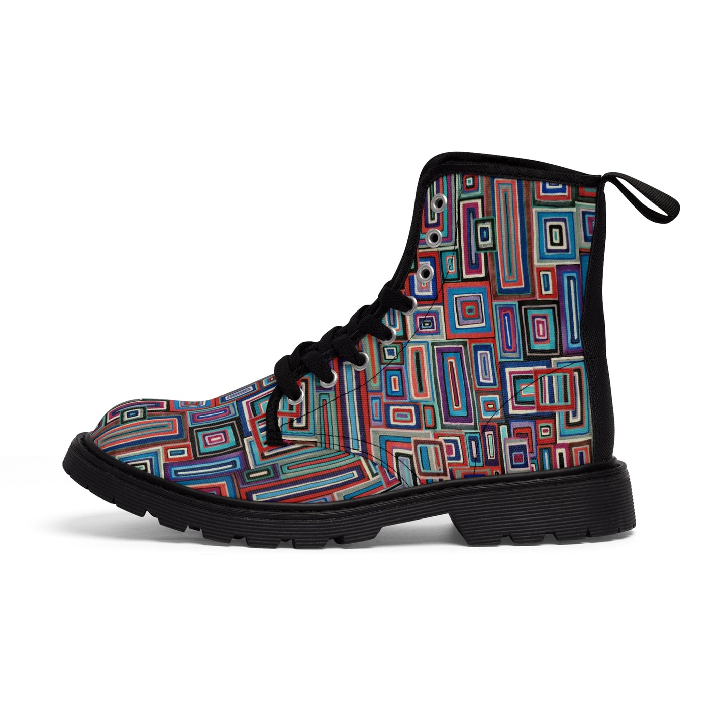 Women's Canvas Boots No. 311  - Red & Blue Rectangles