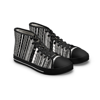 Women's High Top Sneakers, No. 298 Black, Grey, White Stripe By Irish Artist Fiona de Lacy