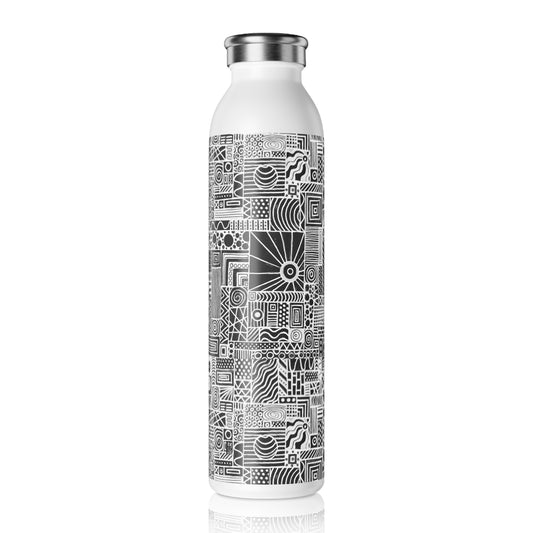 Slim Water Bottle - No. 252 - White on Black - By Irish Artist Fiona de Lacy