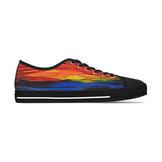 Women's Low Top Sneakers, Black Soles, No. 143 - A Brand New Day - By Irish Artist Fiona de Lacy
