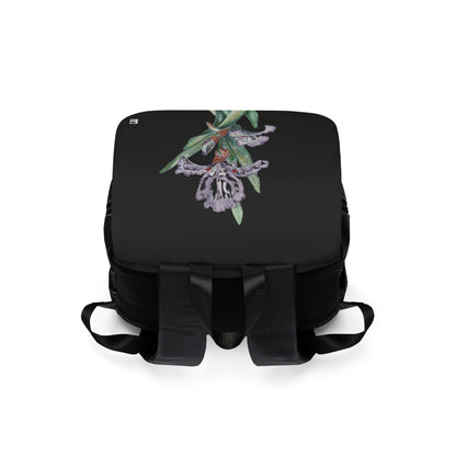 Casual Shoulder Backpack,  No. 272 Purple Orchid on Black -  By Irish Artist Fiona de Lacy