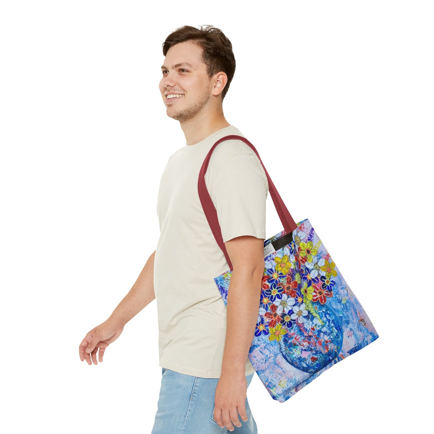 Tote Bag  - No. 242 - Blue round vase of Flowers