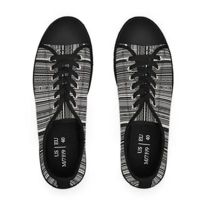 Women's Low Top Sneakers, Black sole - No. 298 - Black, White & Grey Stripes - By Irish Artist Fiona de Lacy