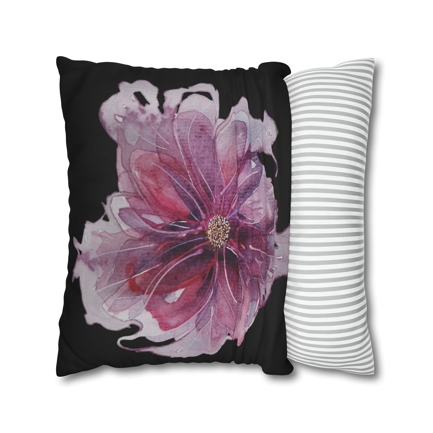 Cushion Pillow Case - No 269 Pink / Purple Flower on Black