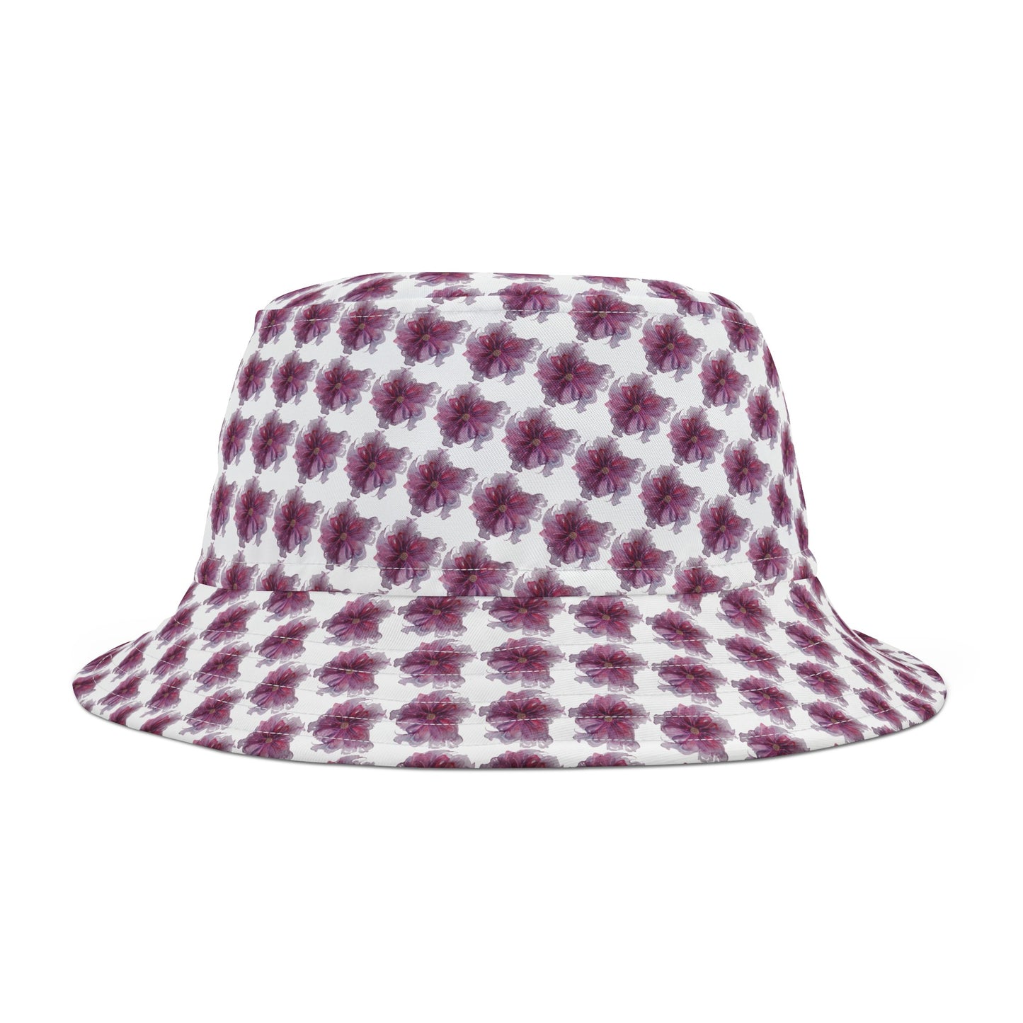 Bucket Hat  - No. 269 - Purple & Pink Flower on White - By Irish Artist Fiona de Lacy