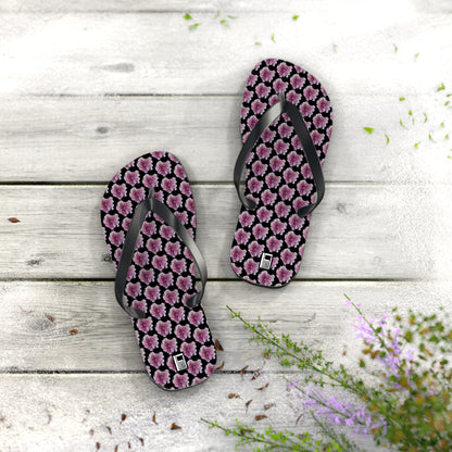 Flip Flops - No. 269 - Purple Pink Flower on Black - By Irish Artist Fiona de Lacy